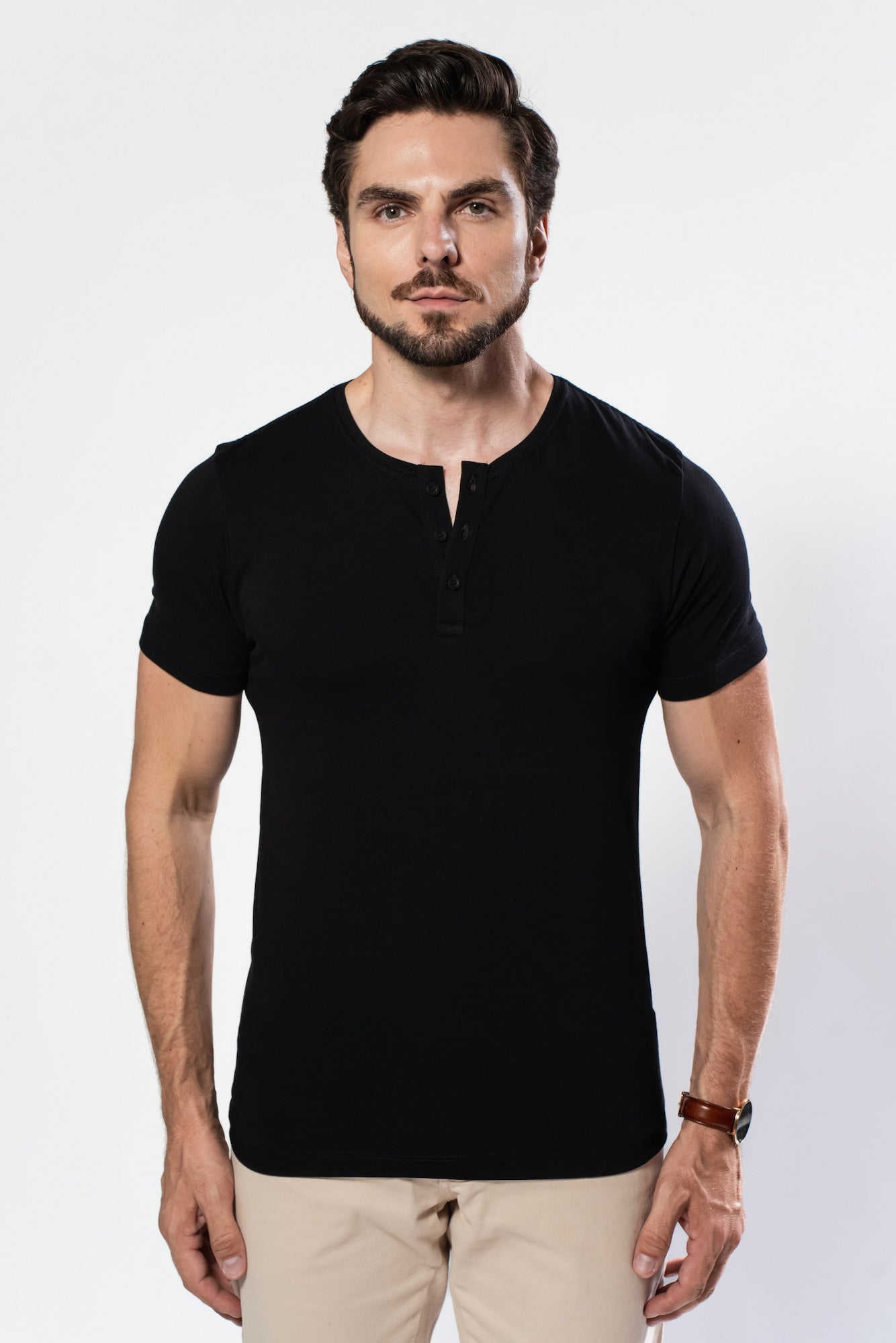 Camiseta Henley Nobile — Algodão Egípcio Preta