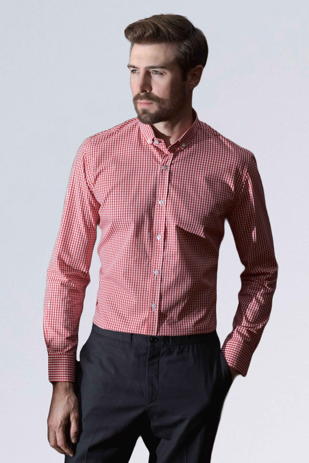 Camisa Algodão Xadrez Branco e Vermelho