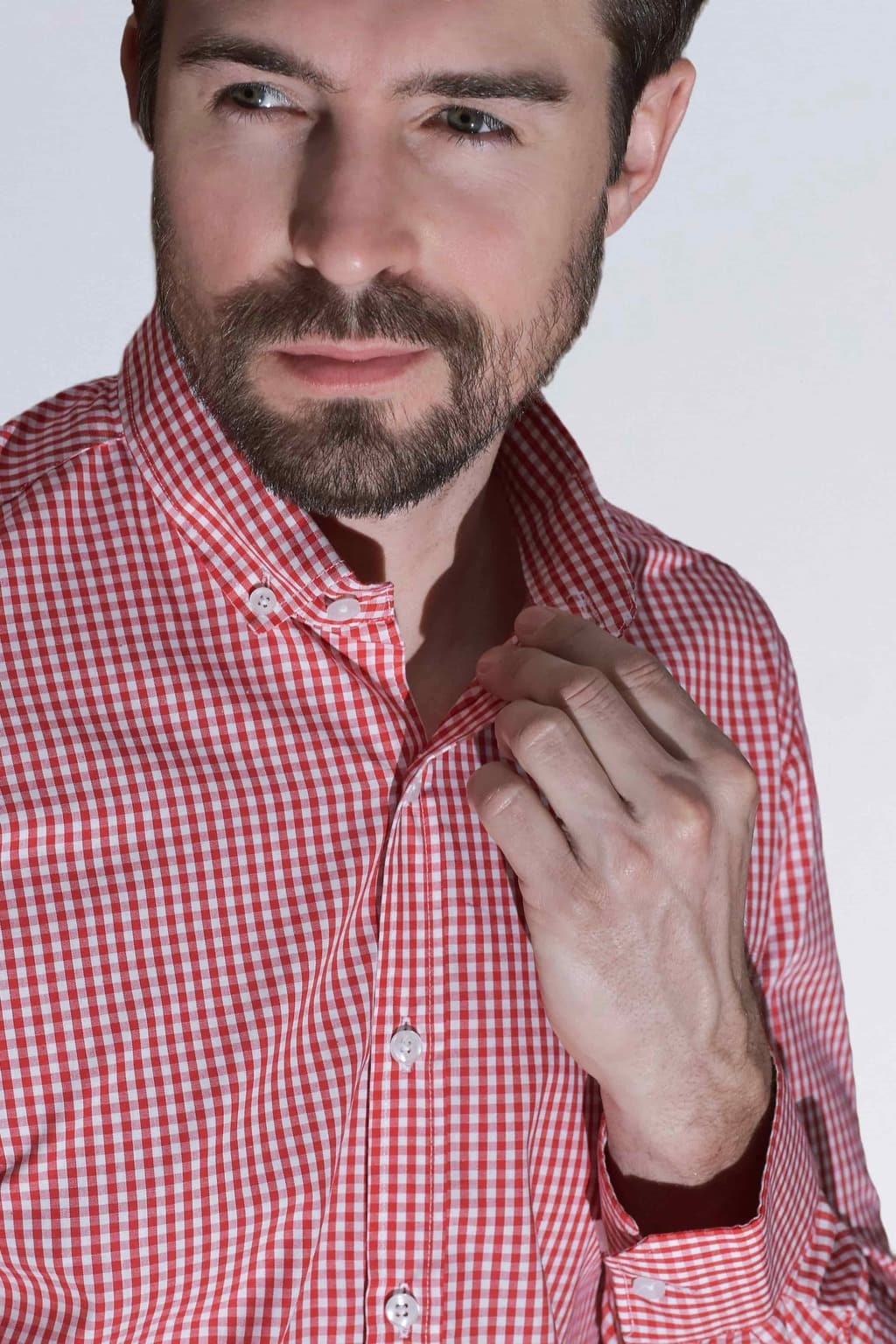 Camisa Algodão Xadrez Branco e Vermelho