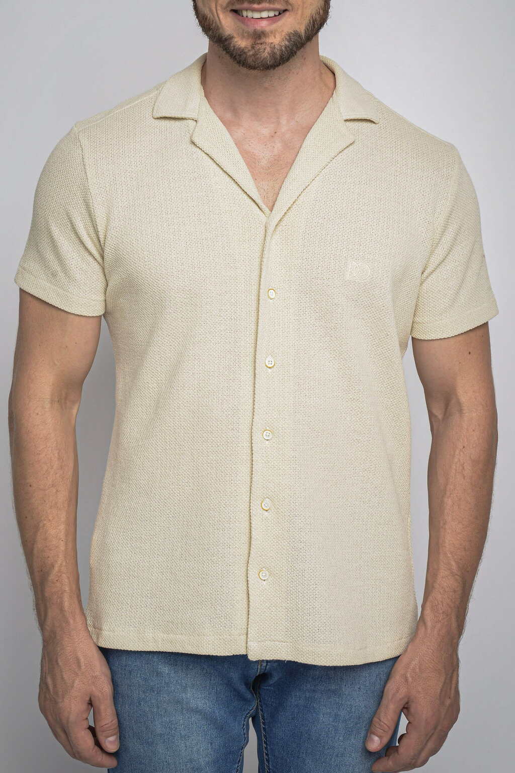 Camisa Gola Cubana Malha Texturizada Off-White
