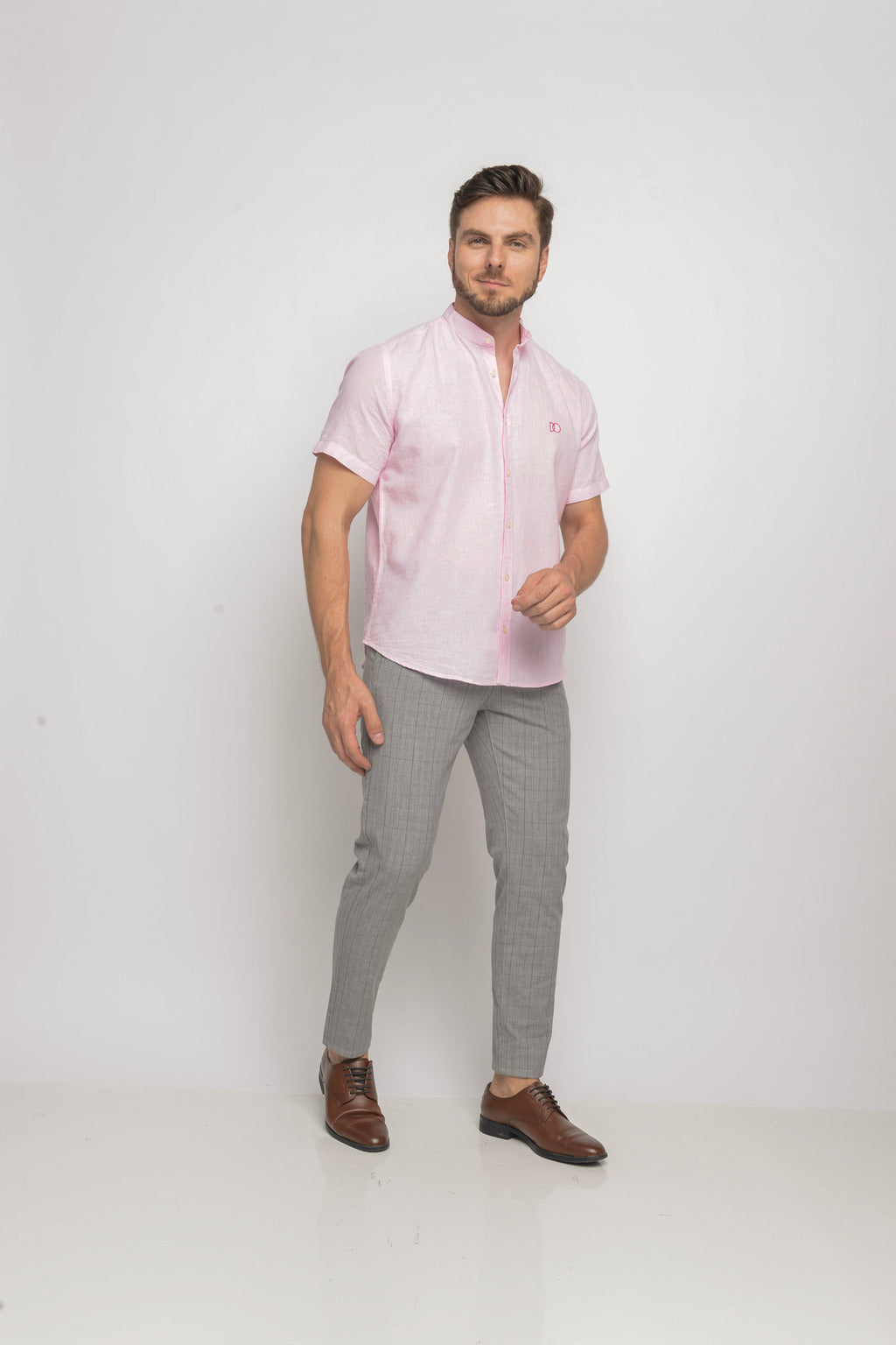 Camisa Gola Padre Linho Rosa