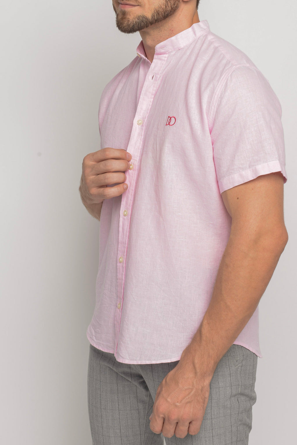 Camisa Gola Padre Linho Rosa