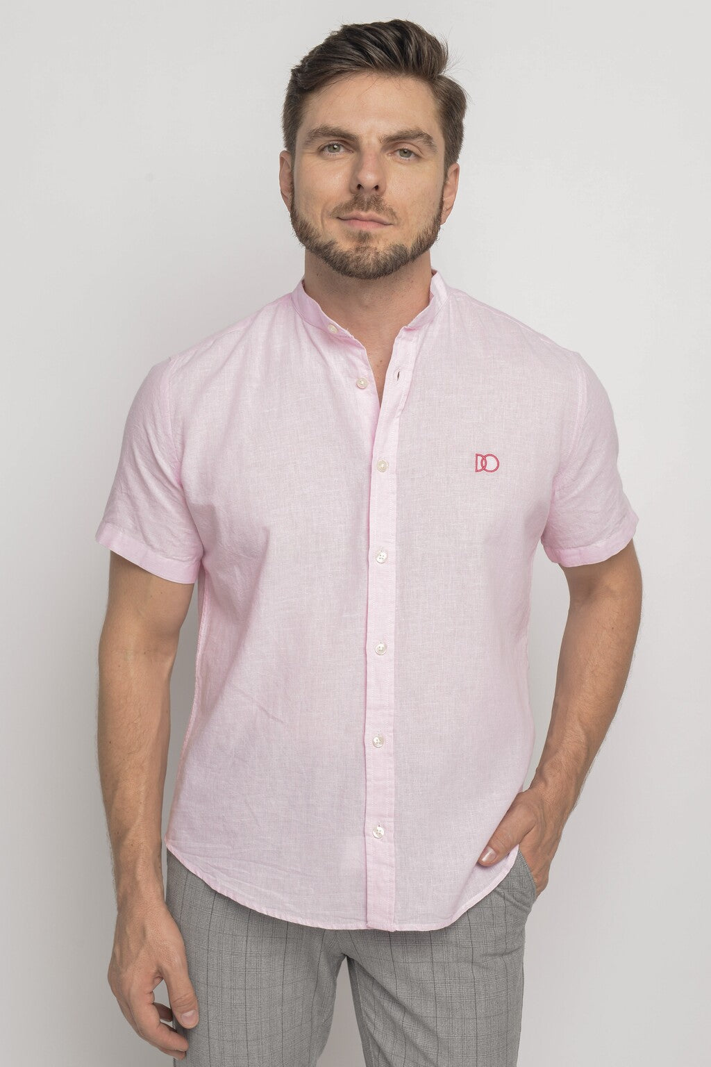 Camisa Gola Padre Linho Rosa