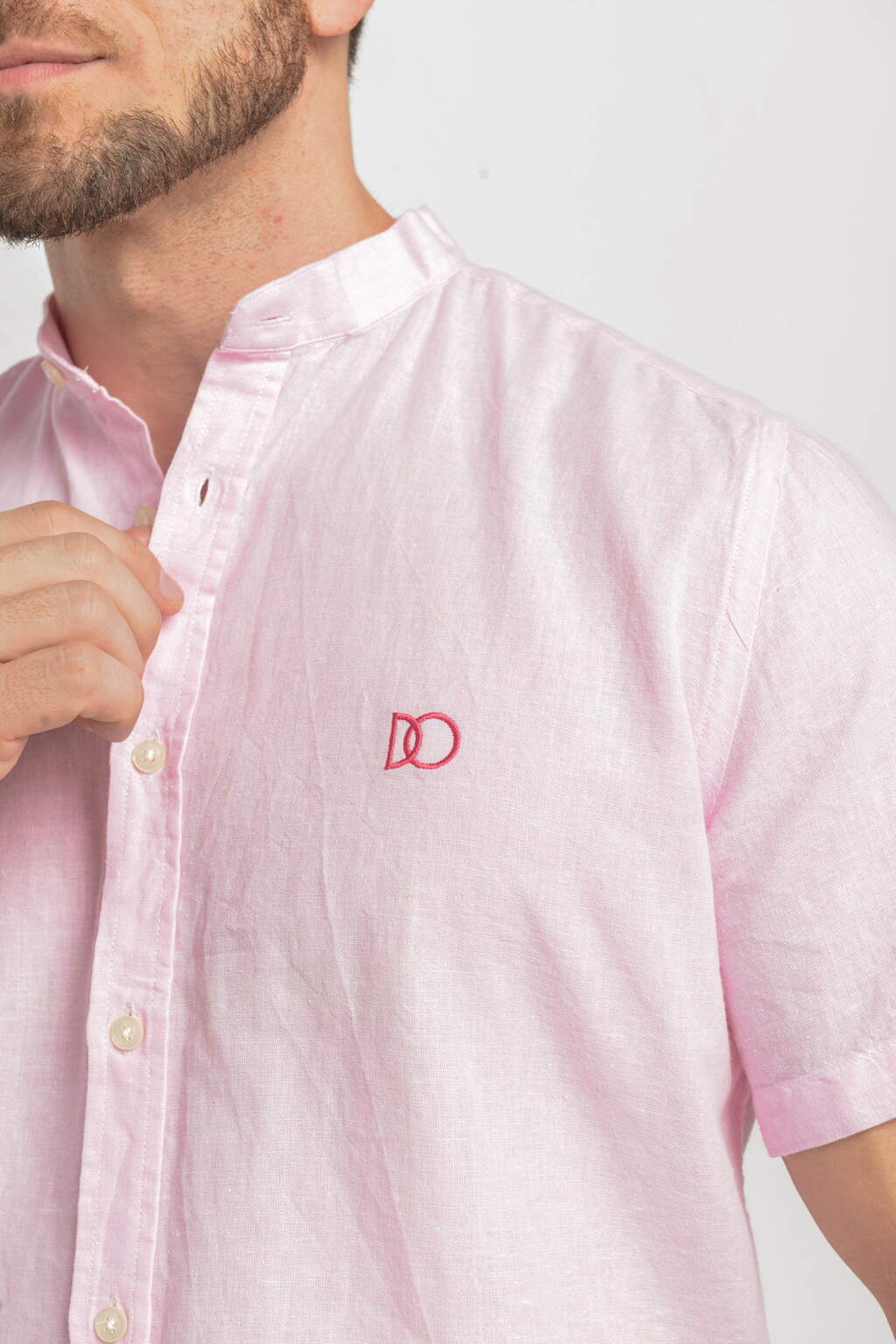 Camisa Gola Padre Linho Rosa