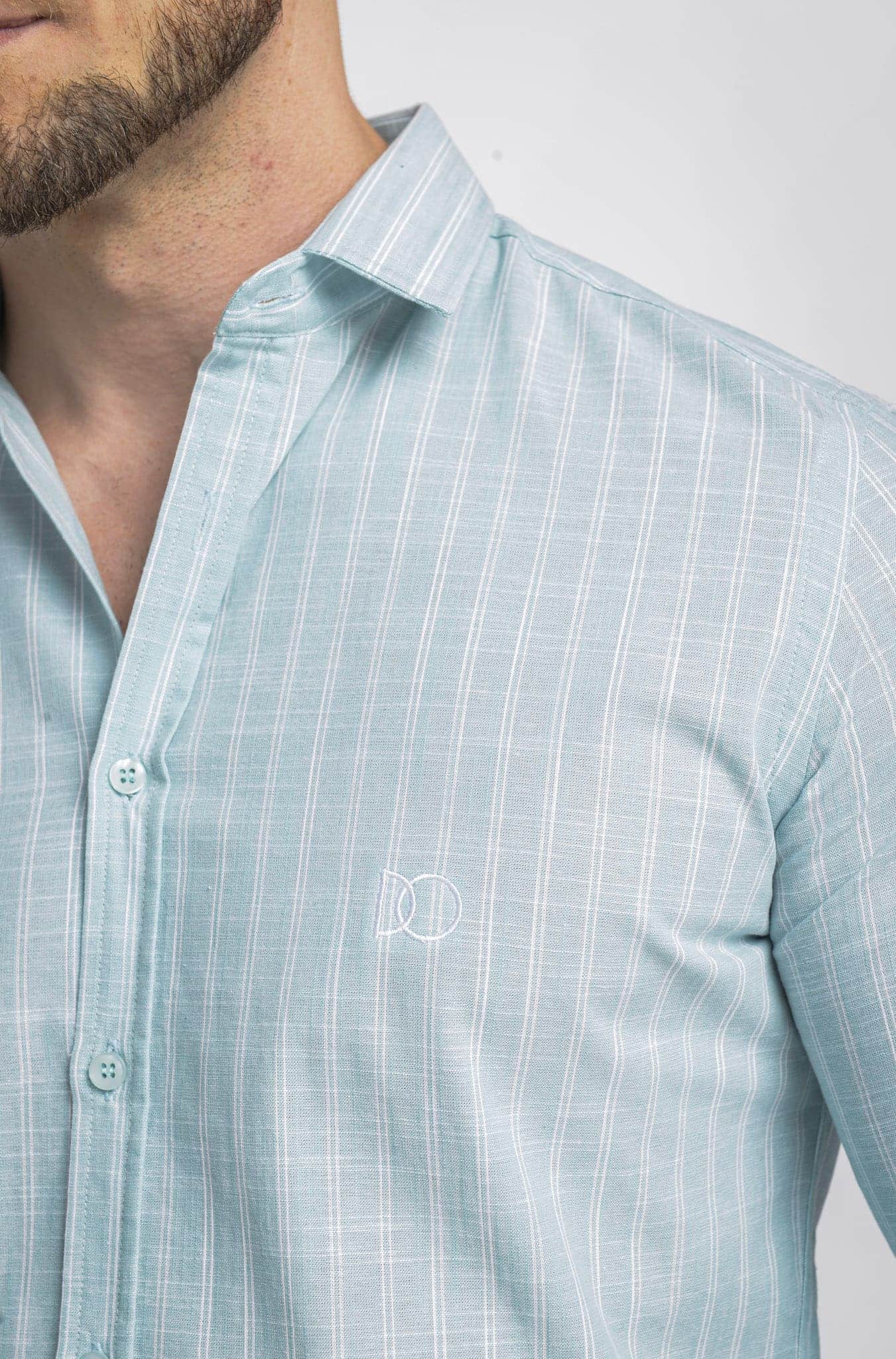 Camisa Algodão Listrada Verde Água