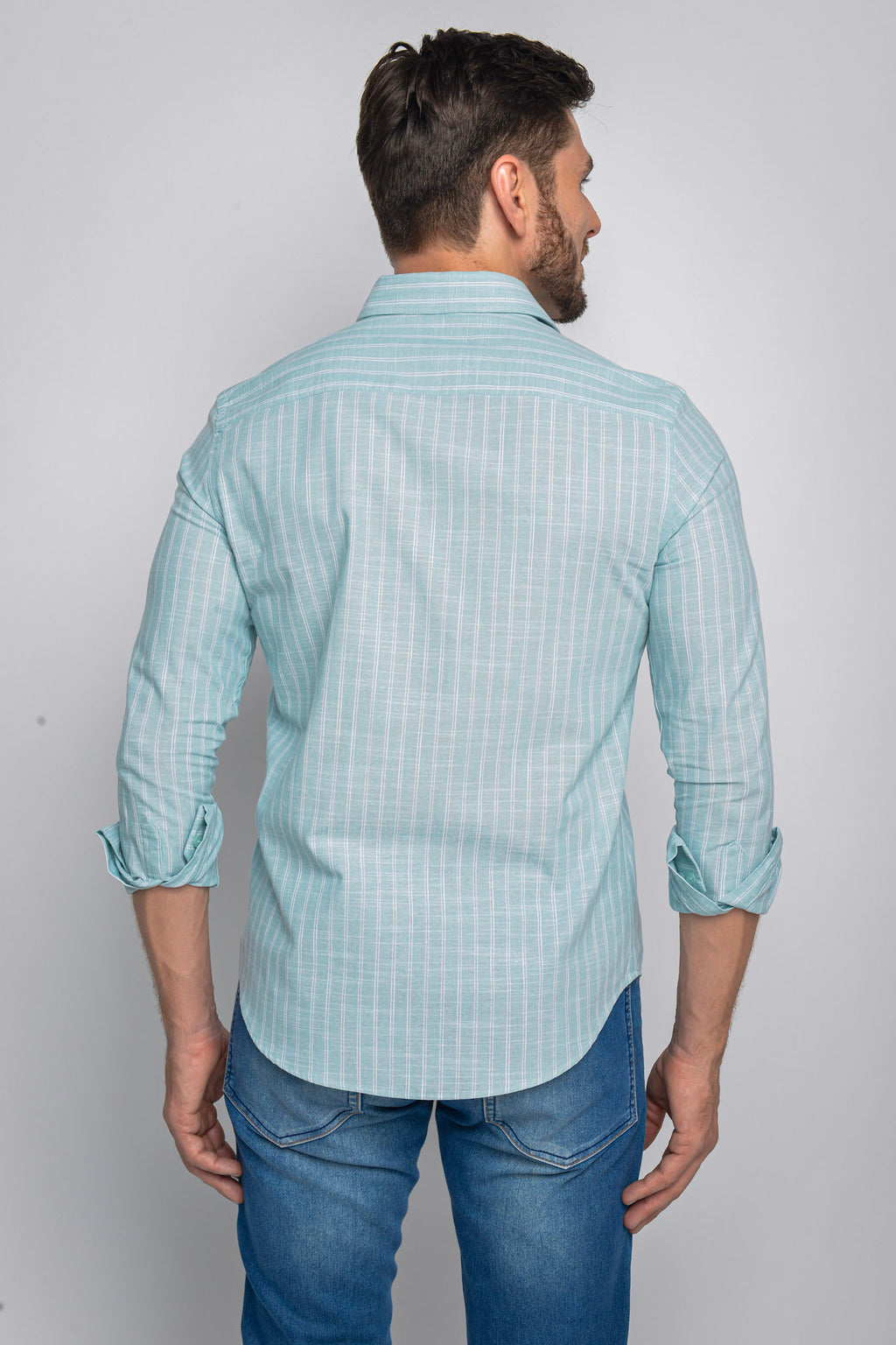 Camisa Algodão Listrada Verde Água