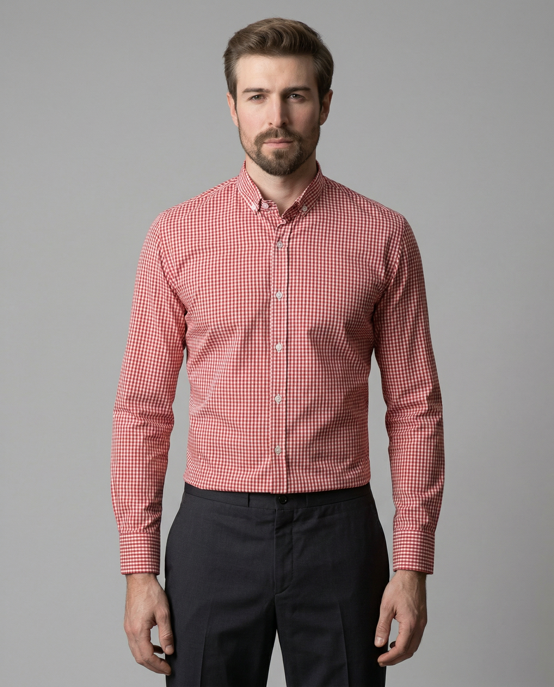 Camisa Algodão Xadrez Branco e Vermelho