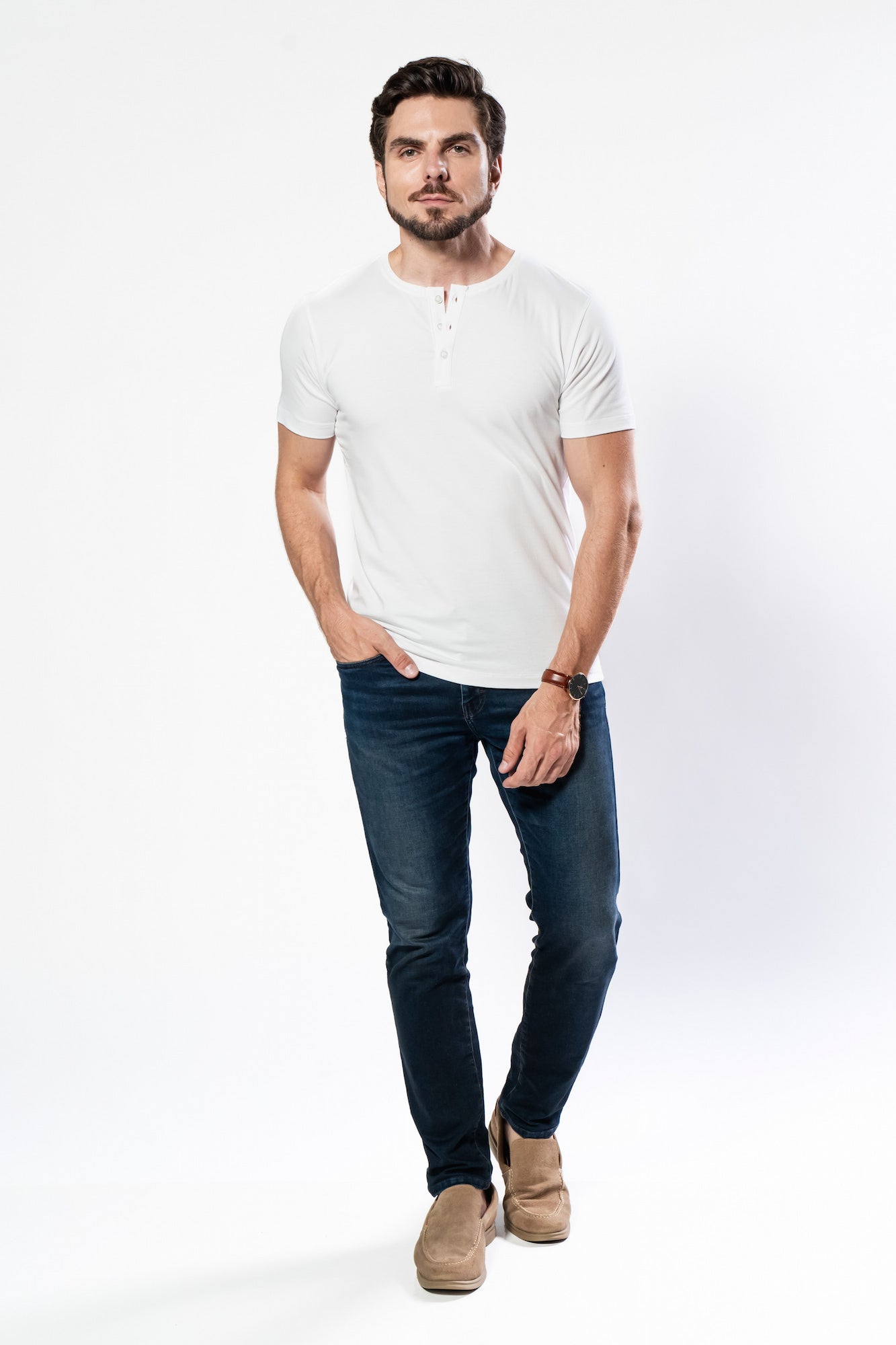Camiseta Henley Nobile — Algodão Egípcio Branca