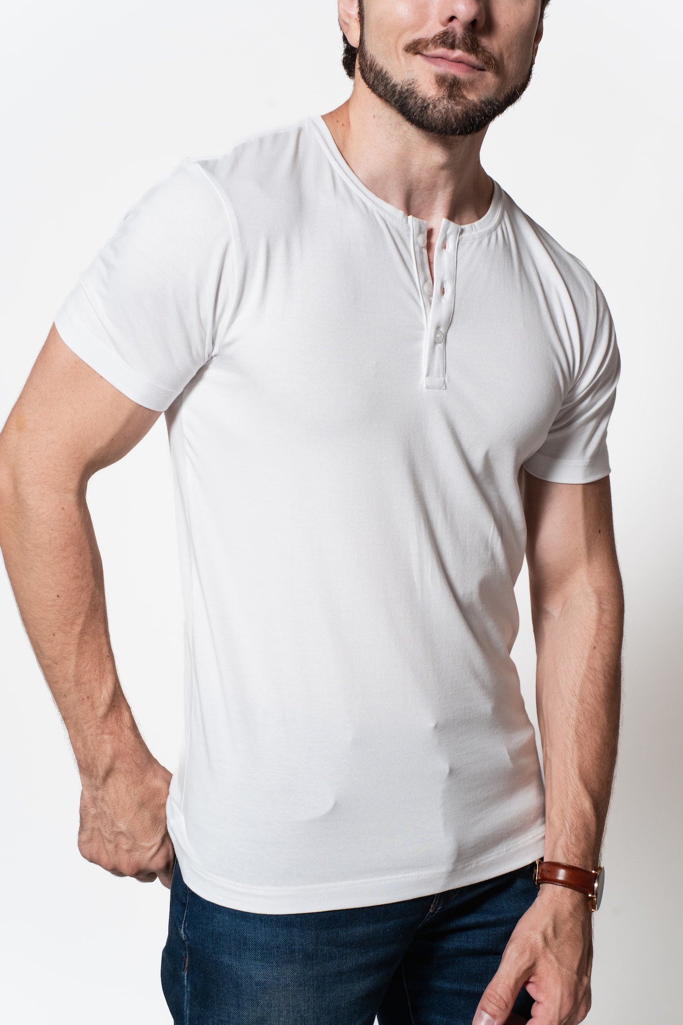 Camiseta Henley Nobile — Algodão Egípcio Branca