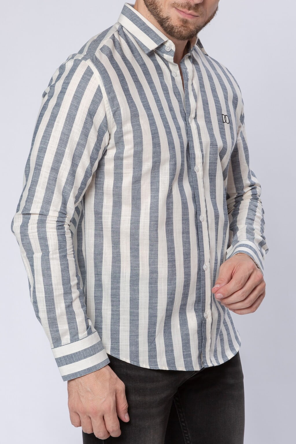 Camisa Algodão Flame Listrada Branco e Preto