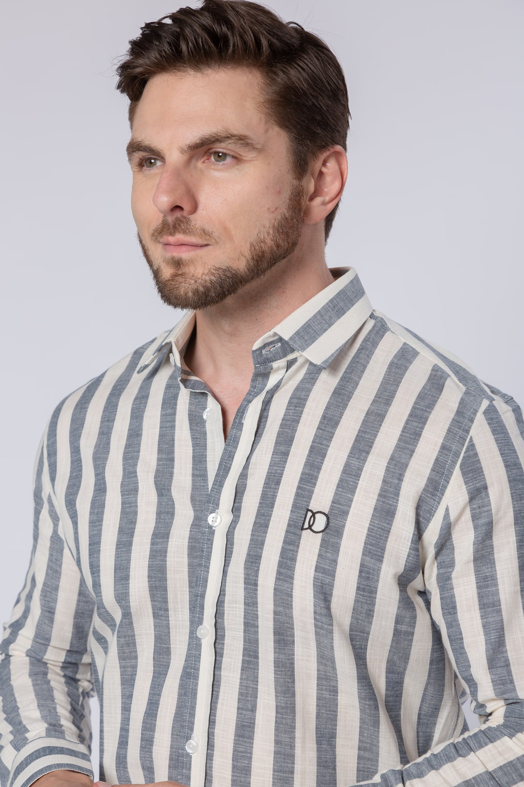 Camisa Algodão Flame Listrada Branco e Preto