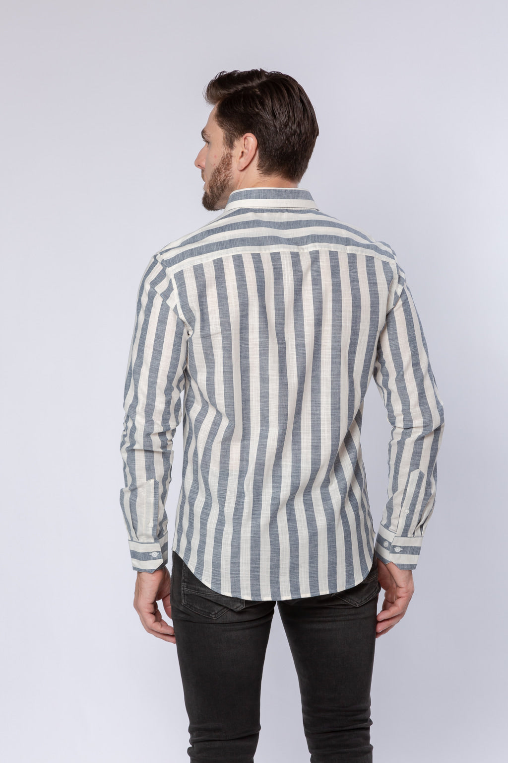 Camisa Algodão Flame Listrada Branco e Preto