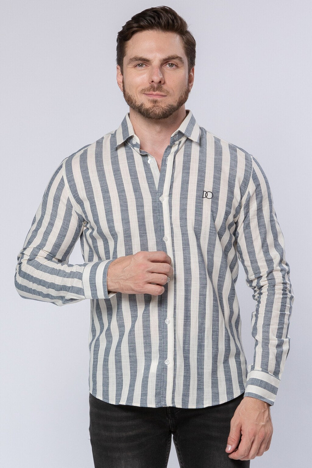 Camisa Algodão Flame Listrada Branco e Preto